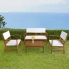 Patio Talk Patio home Patio sofa Outdoor chat 4 pieces acacia wood outdoor seat set waterproof cushion