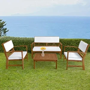 Patio Talk Patio home Patio sofa Outdoor chat 4 pieces acacia wood outdoor seat set waterproof cushion